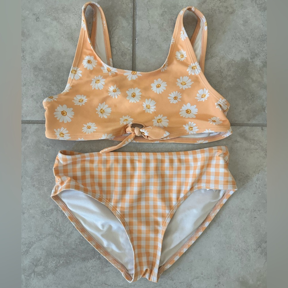 Old Navy Girls Swim Bikini - Orange and White Floral - Size Large (kids)